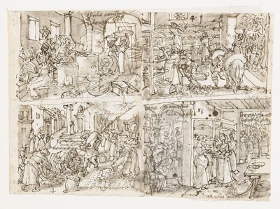 Four Scenes from Sericulture Series by Jan van der Straet